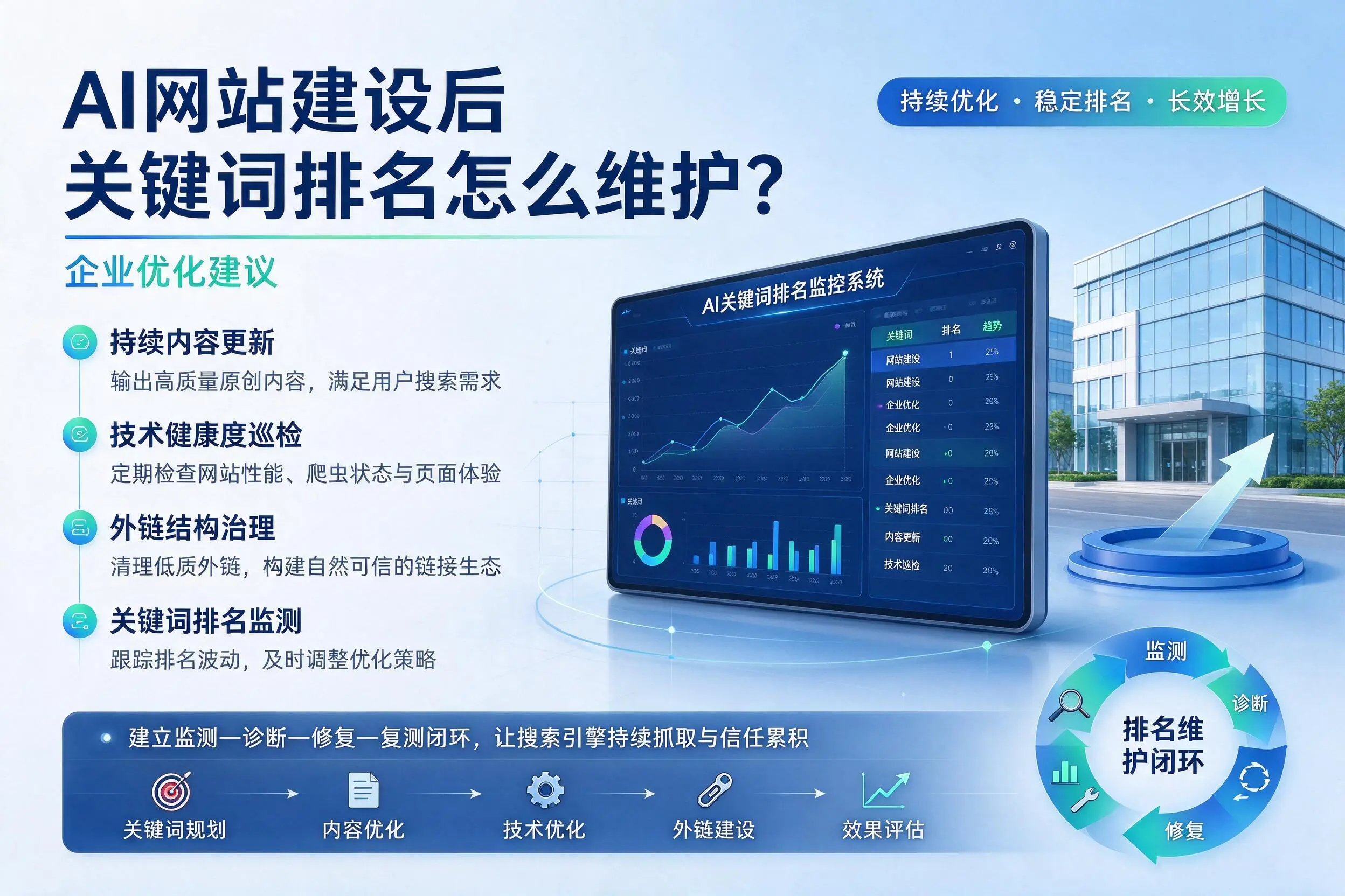 AI网站建设后关键词排名怎么维护?玉溪企业优化建议