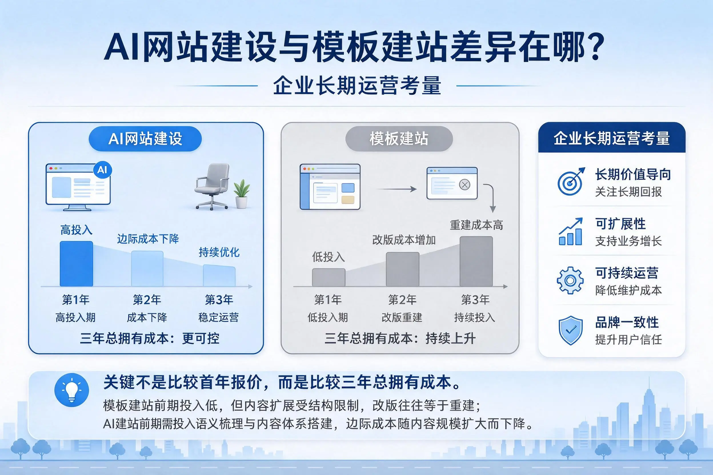 AI网站建设与模板建站差异在哪？玉溪企业长期运营考量